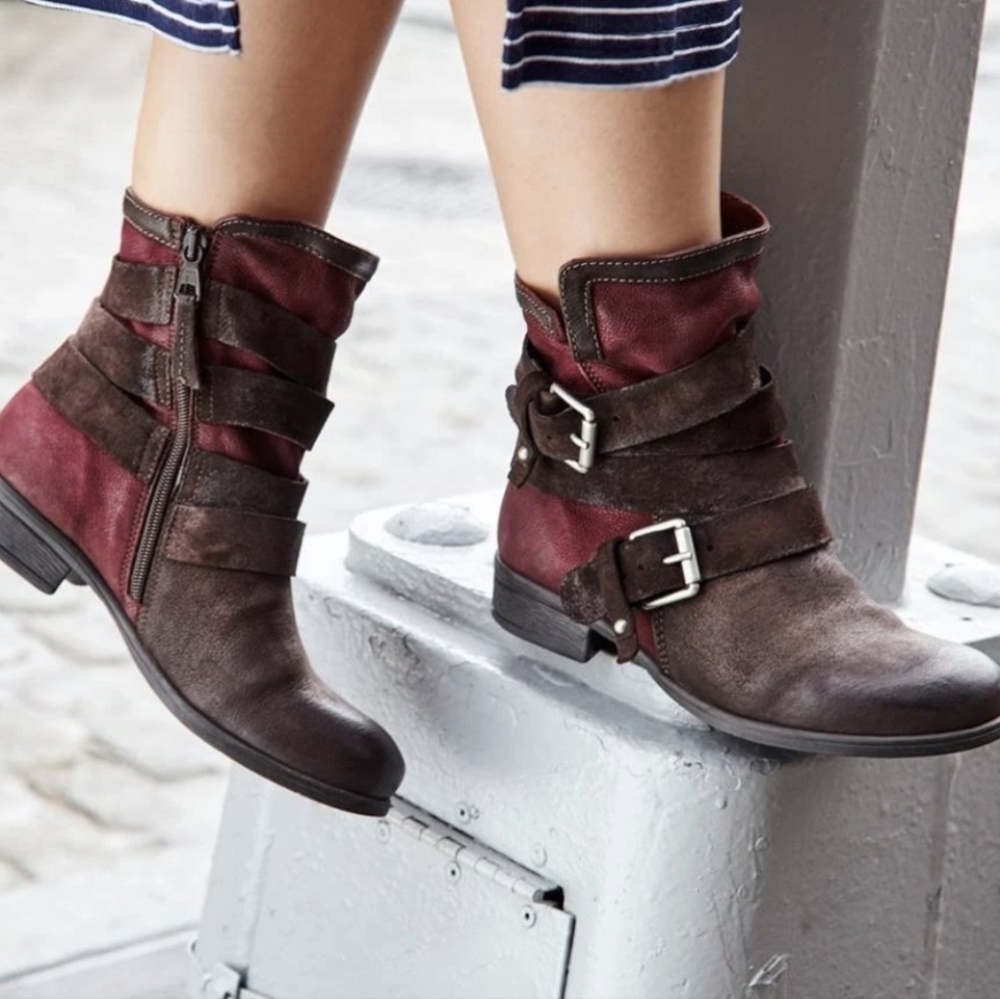 Miz Mooz Savvy Leather Buckle Ankle Boots